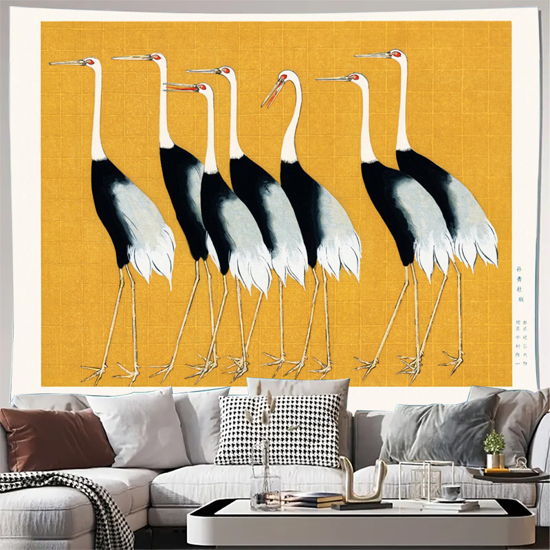 Wall Scroll Tapestry - Abstract Crane Tapestry Wall Decor Yellow